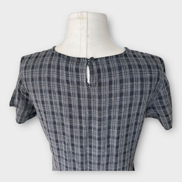 Eileen Fisher Plaid Linen Blend Midi Shift Dress Women's Medium Petite Minimal - Picture 5 of 8